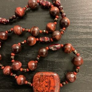 Elegant Vintage Red Jasper Beaded Necklace 28”